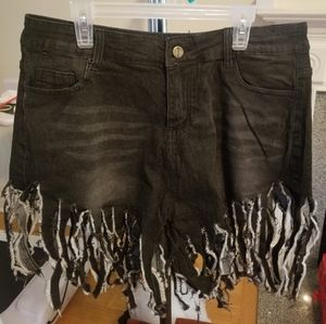 Black Jeans shorts with Fringe